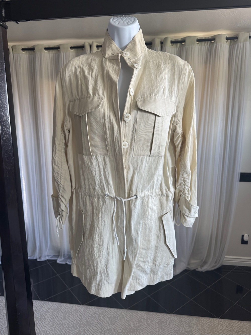 Rag & Bone Cream Utility Button-Front Romper (small defect)